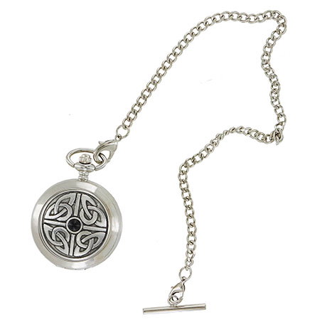 Standard full hunter pewter pocket watch featuring a Celtic trinity knot design. - Shop Now.
