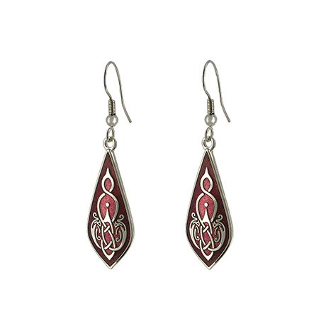Drop earrings finished with fine enamelling in a distinctive Celtic bird design. - Shop Now.