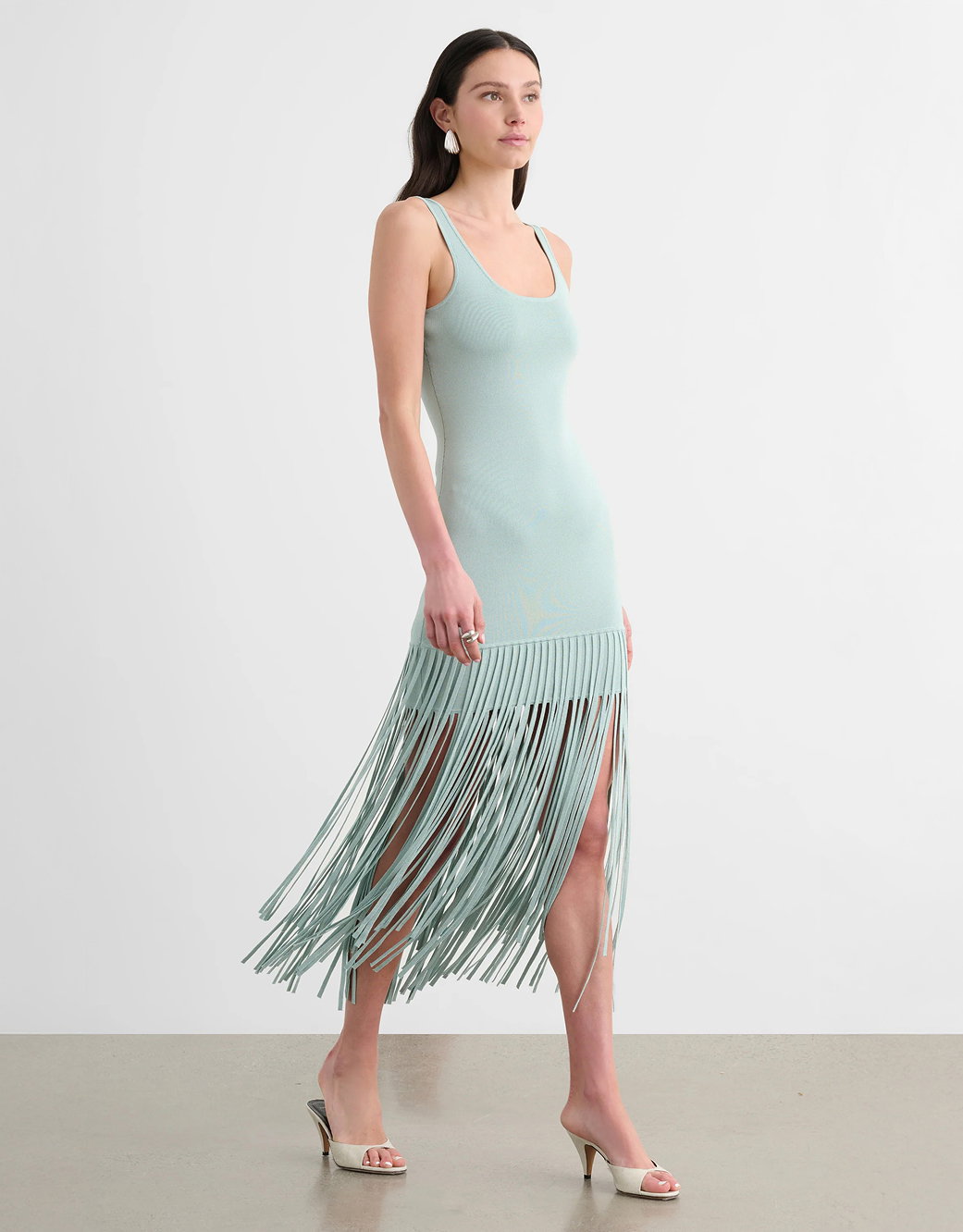 Roxanne Scoop Neck Mini Dress With Fringe