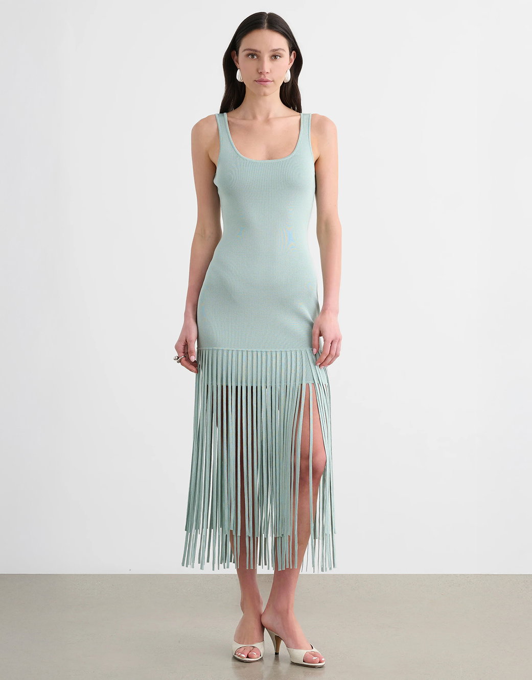 Roxanne Scoop Neck Mini Dress With Fringe