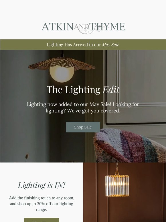 New Lighting in Our May Sale