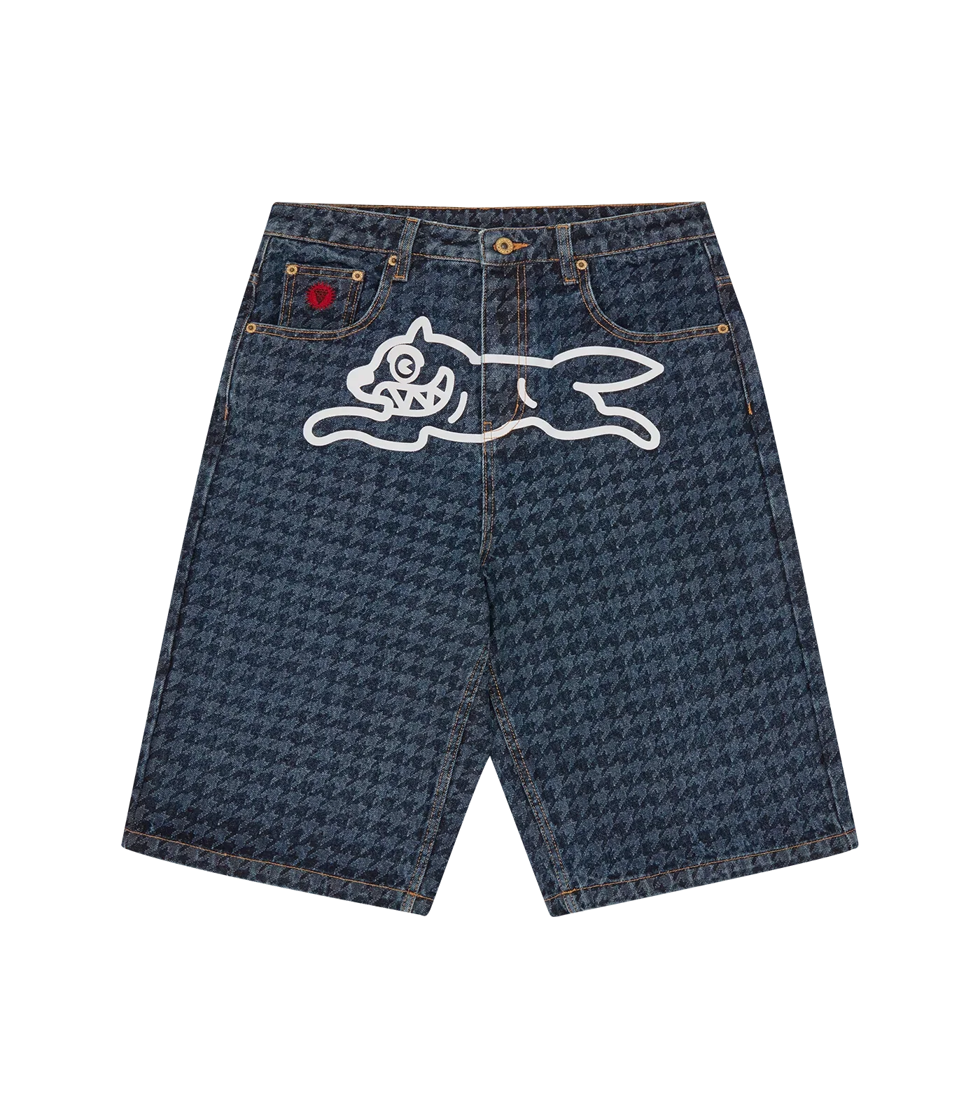 Image of HOUNDSTOOTH RUNNING DOG JORTS - INDIGO