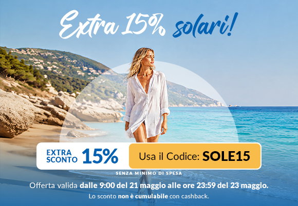 La tua estate parte qui: usa SOLE15 e risparmia il 15% su tutti i solari!