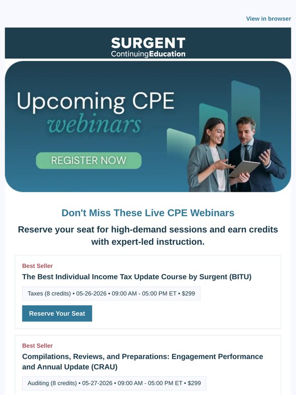 Upcoming CPE: Live Webinars & Self-Study Picks