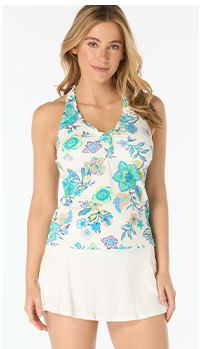 Shop Beach House Nina Ruffled Trim Textured Tankini Top in Diamond Meadows