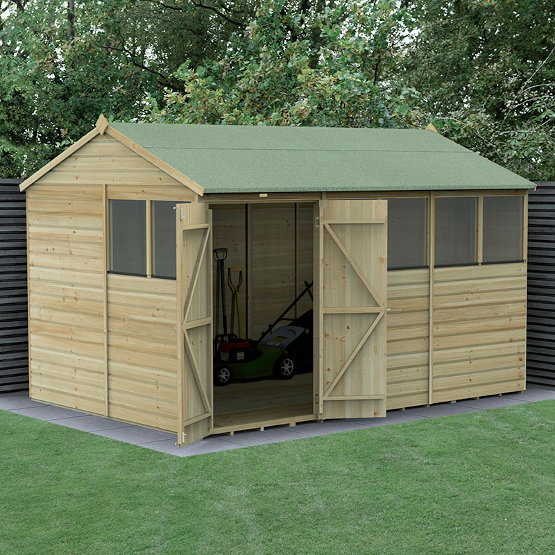 Image of 12' x 8' Forest Beckwood Shiplap Double Door Reverse Apex Wooden Shed