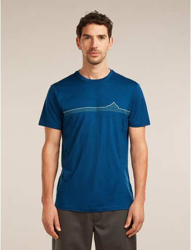 Men's Merino 150 Tech Lite Short Sleeve Tee Range Stripes - Atlantis / XL