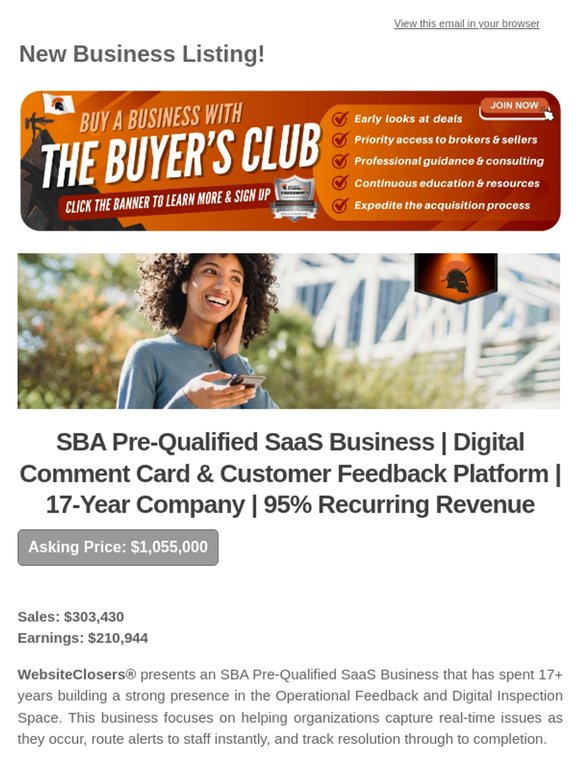 New Deal Alert: SBA Pre-Qualified SaaS Business | Digital Comment Card & Customer Feedback Platform | 17-Year Company | 95% Recurring Revenue