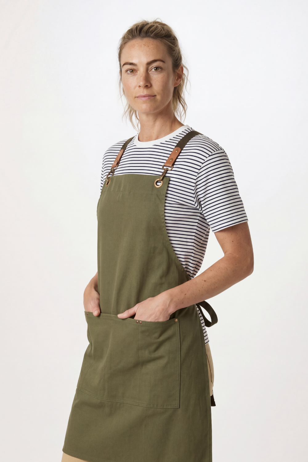 Image of Clip & Clasp' Cross-Back Bib Apron, Olive