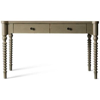Country Living Writing Desk - Turned Bobbin Legs - Two Storage Drawers - Vintage Antique Charm - Distressed Finish