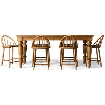 Country Living 7 Piece Counter Height Dining Set - Rectangular Table with Bold Turned Legs - Two Extension Leaves - Six Windsor Chairs with Arched Spindle Backs - Durable Oak Veneers