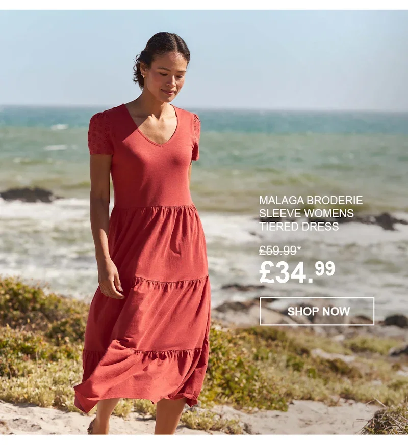 Malaga Broderie Sleeve Womens Tiered Dress