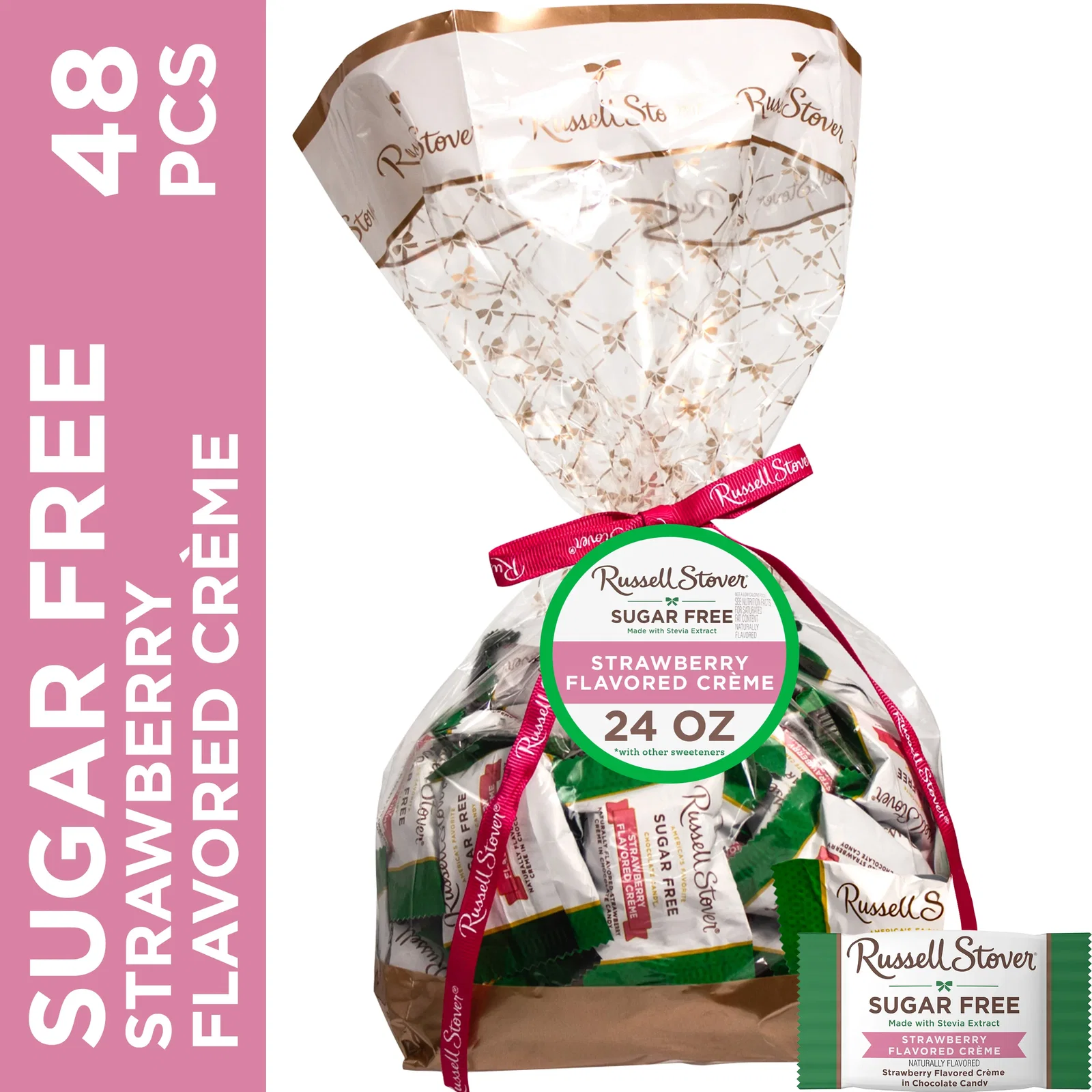Sugar Free Strawberry Flavored Crème Chocolate Candy Gift Bag, 24 Oz.