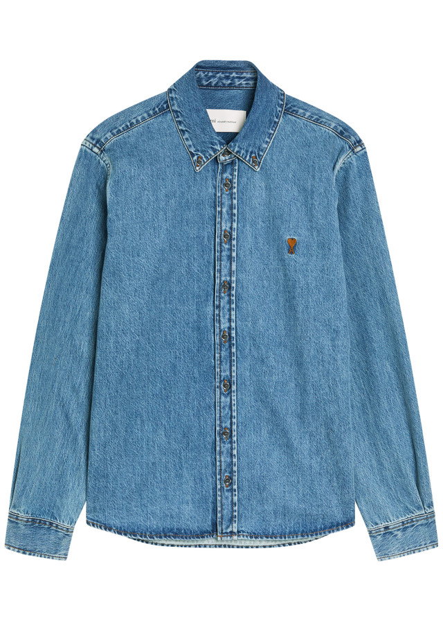 AMI PARIS Logo-embroidered denim shirt