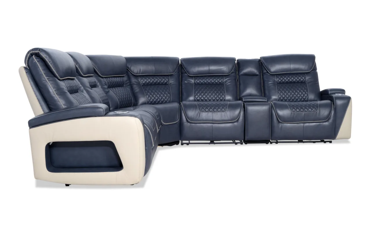 Epic Navy 150'' Power Reclining 6 Piece Sectional with Power Headrest