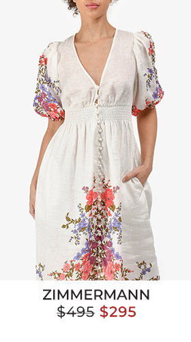 Zimmermann White Linen Pink/Purple Floral V-Neck Midi Dress Size 0