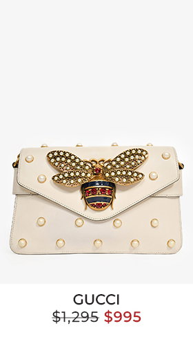 Gucci White Leather Pearl Studded Mini Broadway Bee Shoulder Bag with Web Strap