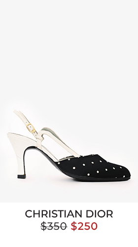 Christian Dior Black/White Satin/Leather Polka Dot Slingback Heels Size 5