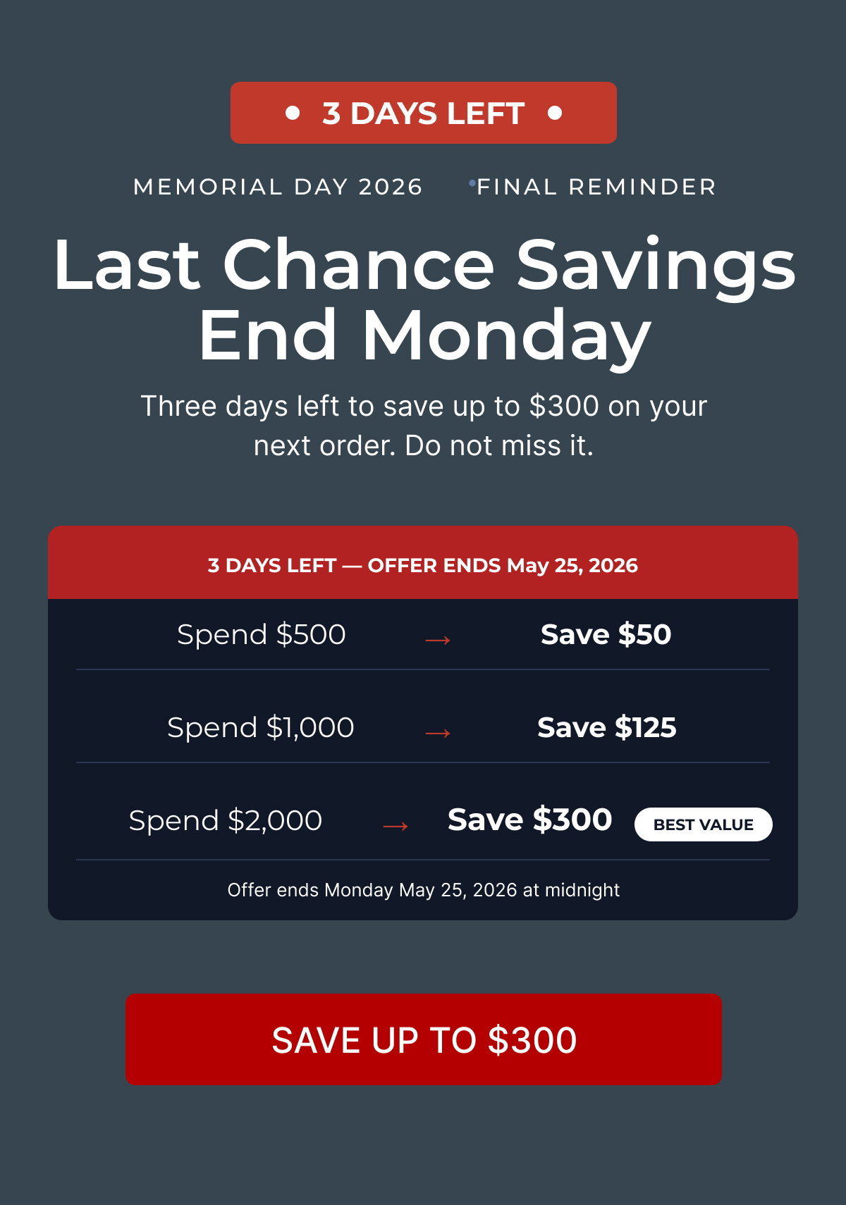 3 DAYS LEFT Last chance savings end monday