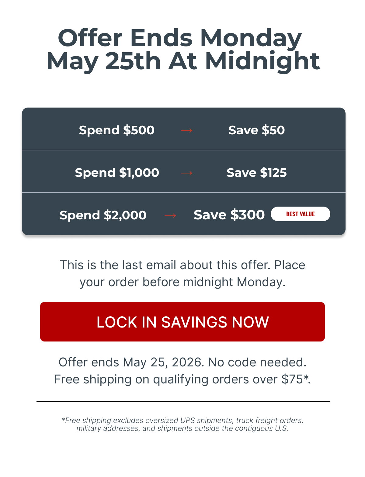 Offer ends Monday  May 25th at midnight