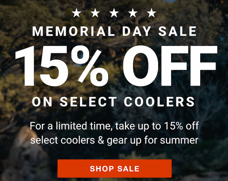 Memorial Day 15% off Select Coolers