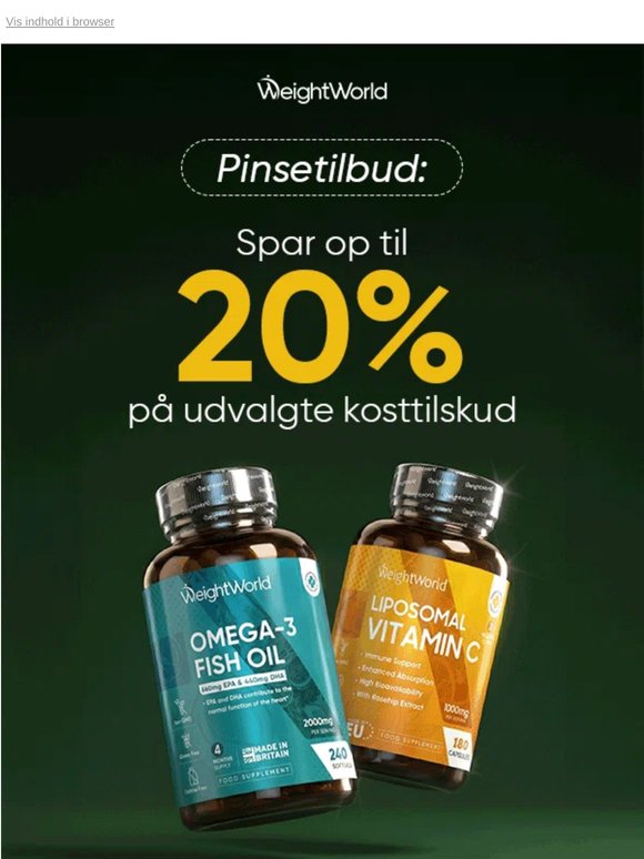 Spar 20% på kosttilskud + 10% ekstra rabat