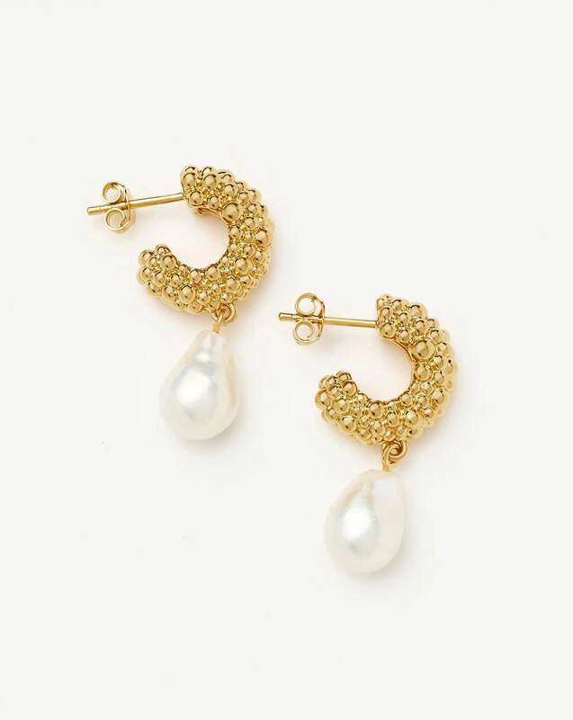 Pearl Baya Charm Hoop Earrings | 18ct Gold Plated/Pearl