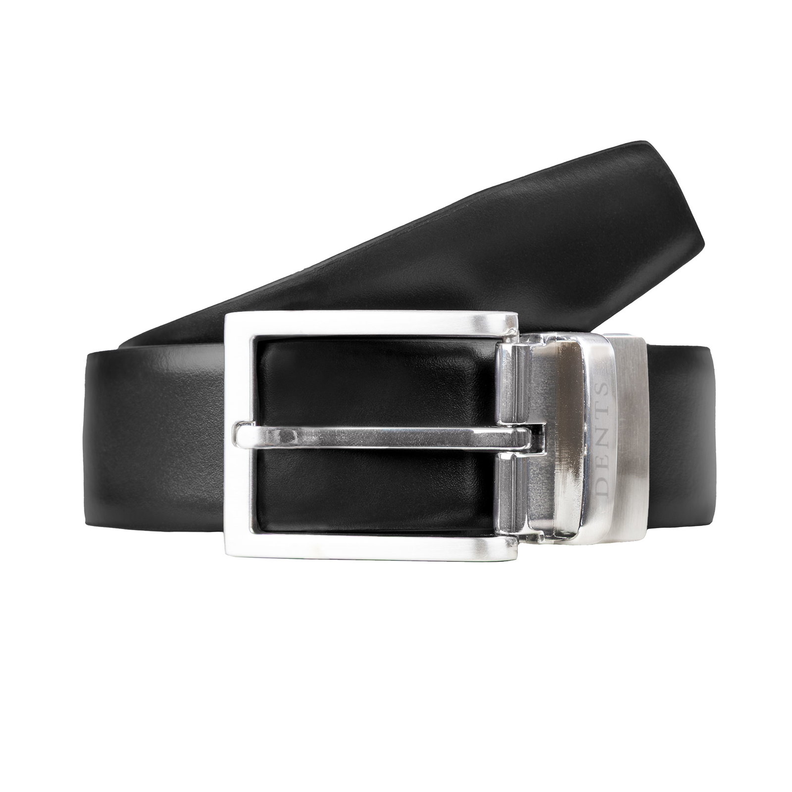 Loop position of men's heritage reversible gull-grain leather belt with satin nickel buckle in brown and tan. 