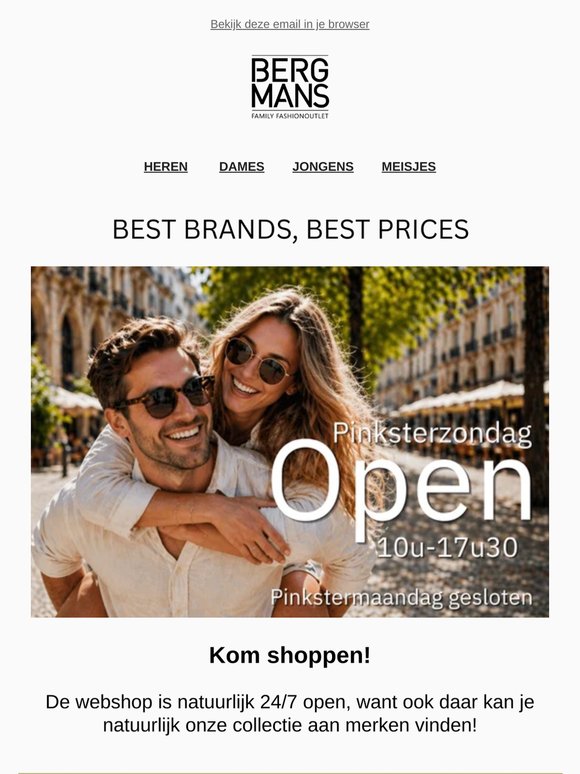 Pinksterzondag open! Kom shoppen.