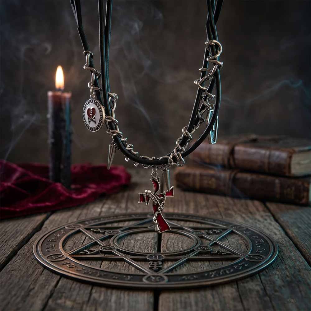 Image of Gothic Y2K Cross Coffin PU Leather Alloy Choker