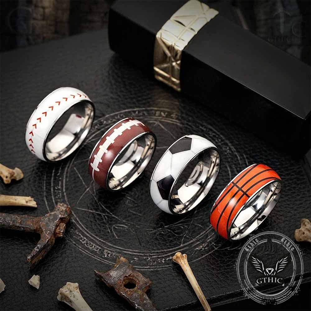 Image of Fashion Sports Ball Pattern Stainless Steel Ring