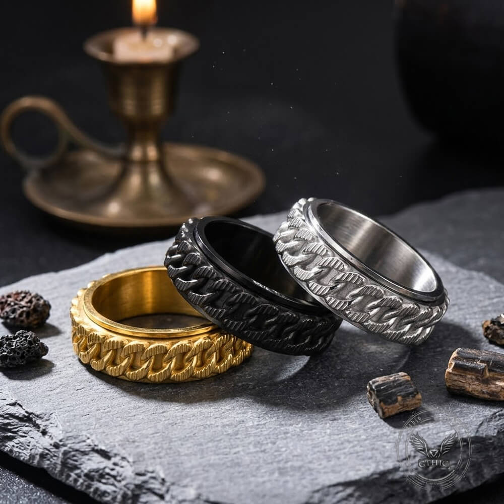 Image of Punk Hip-Hop Cuban Link Stainless Steel Spinner Ring