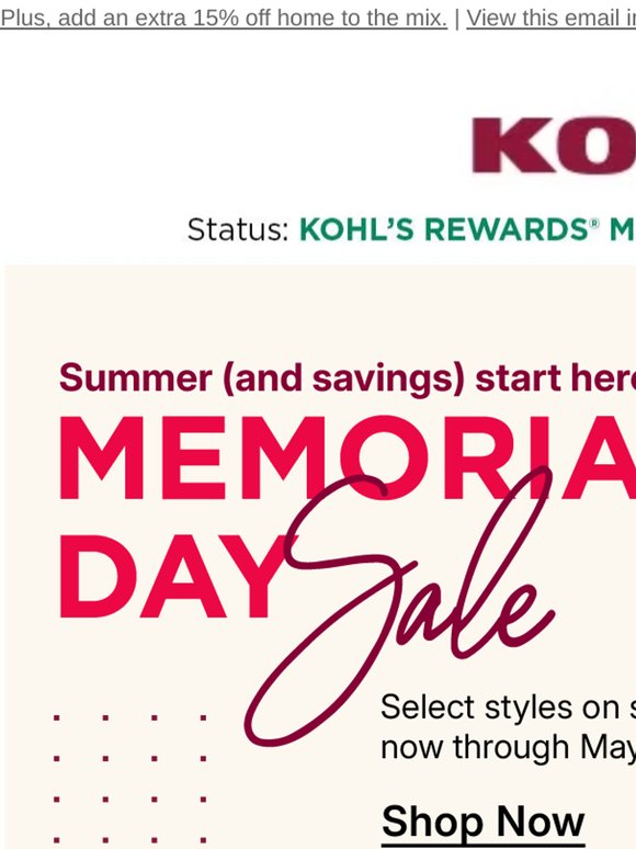 Memorial Day Sale ✅ $10 off your $25 purchase ✅ Kohl’s Cash ✅