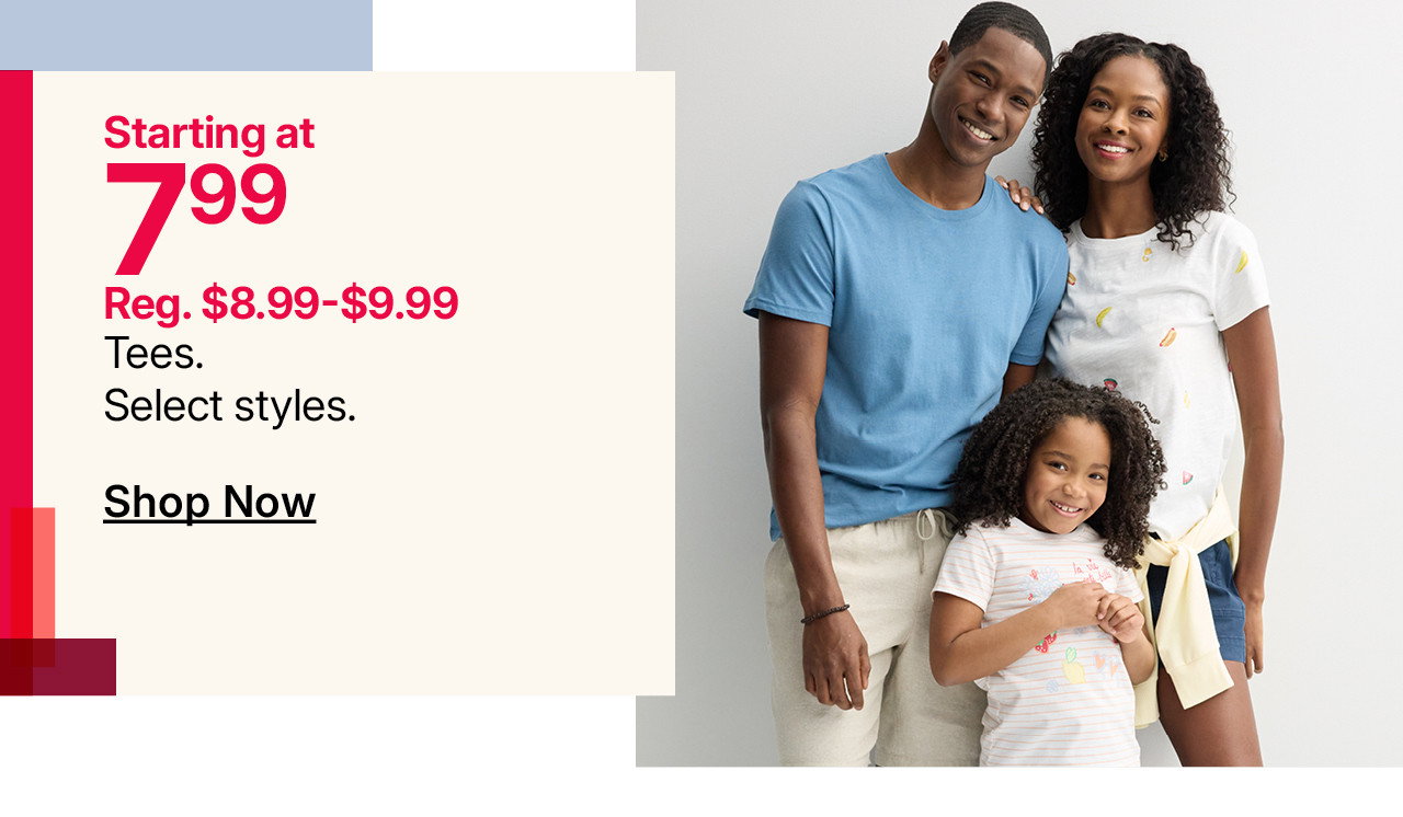 starting at $7.99 tees