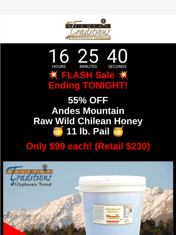 Sales End TONIGHT! $99 Gallons Raw Wild Honey - 55% OFF Pure Coconut Oil!