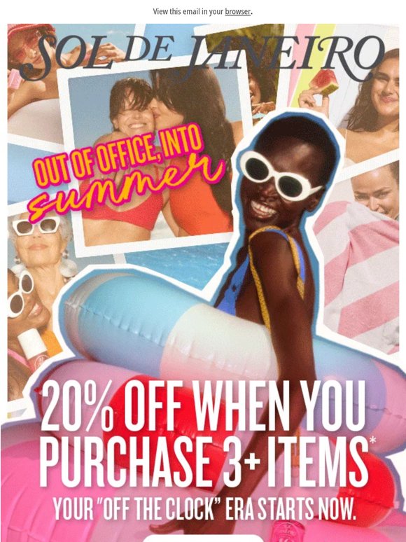 Dive into summer with 20% off any 3+ items 🏝️☀️