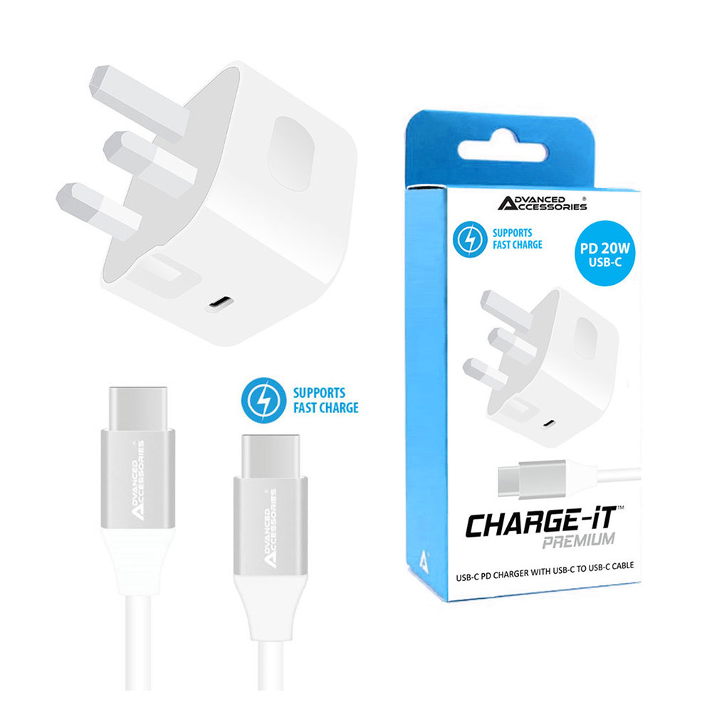 AA 20W 3A PD Mains Charger 1M USB-C to USB-C Fast Charging Bundle -  White - £14.29 delivered