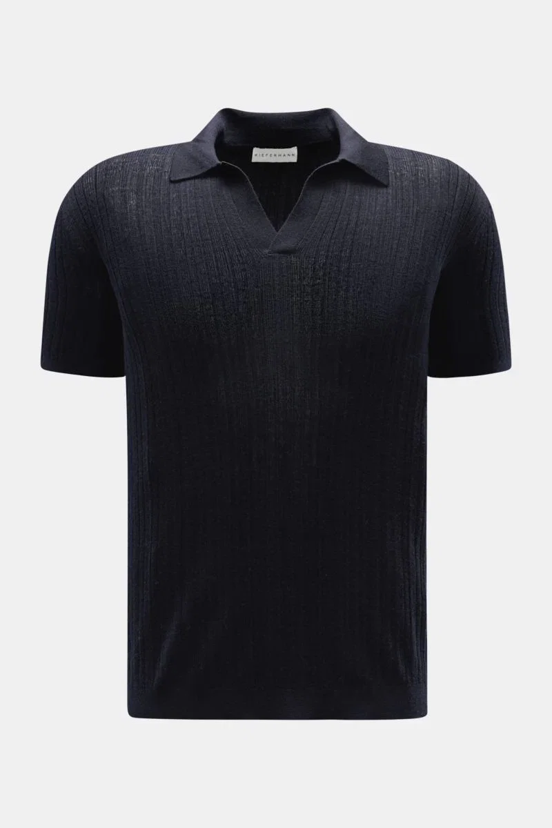 Merino Kurzarm-Strickpolo navy