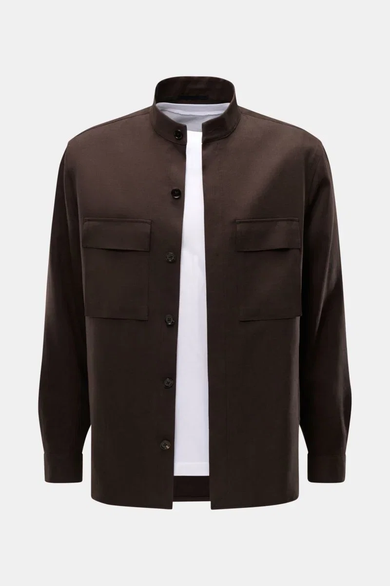 Leinen-Overshirt dunkelbraun