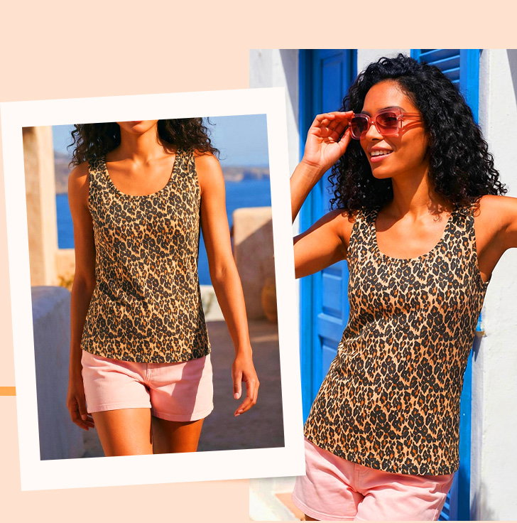 Natural Animal Print Textured Vest Top