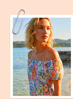 Blue Postcard Print Bardot Top