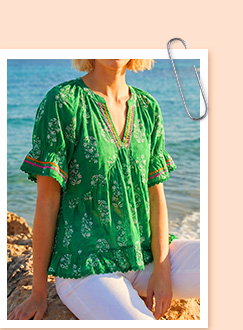 Green Floral Ric Rac Frill Hem Top