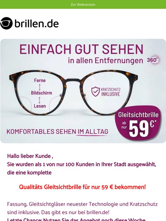 Nur diese Woche in Ihrer Stadt: Gleitsichtbrille neuester Technologie nur 59 €!