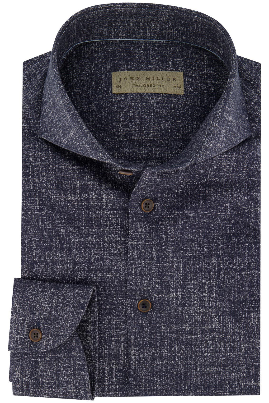 John Miller overhemd tailored fit Navy stretch katoen gemêleerd