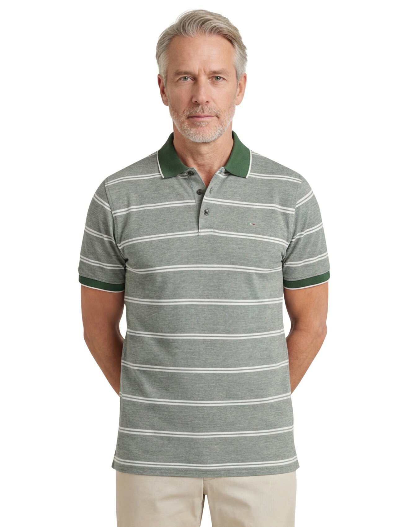 Portofino polo normale fit groen gestreept 100% katoen