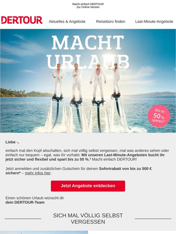 —, jetzt bis zu 50 % sparen! – Macht Urlaub