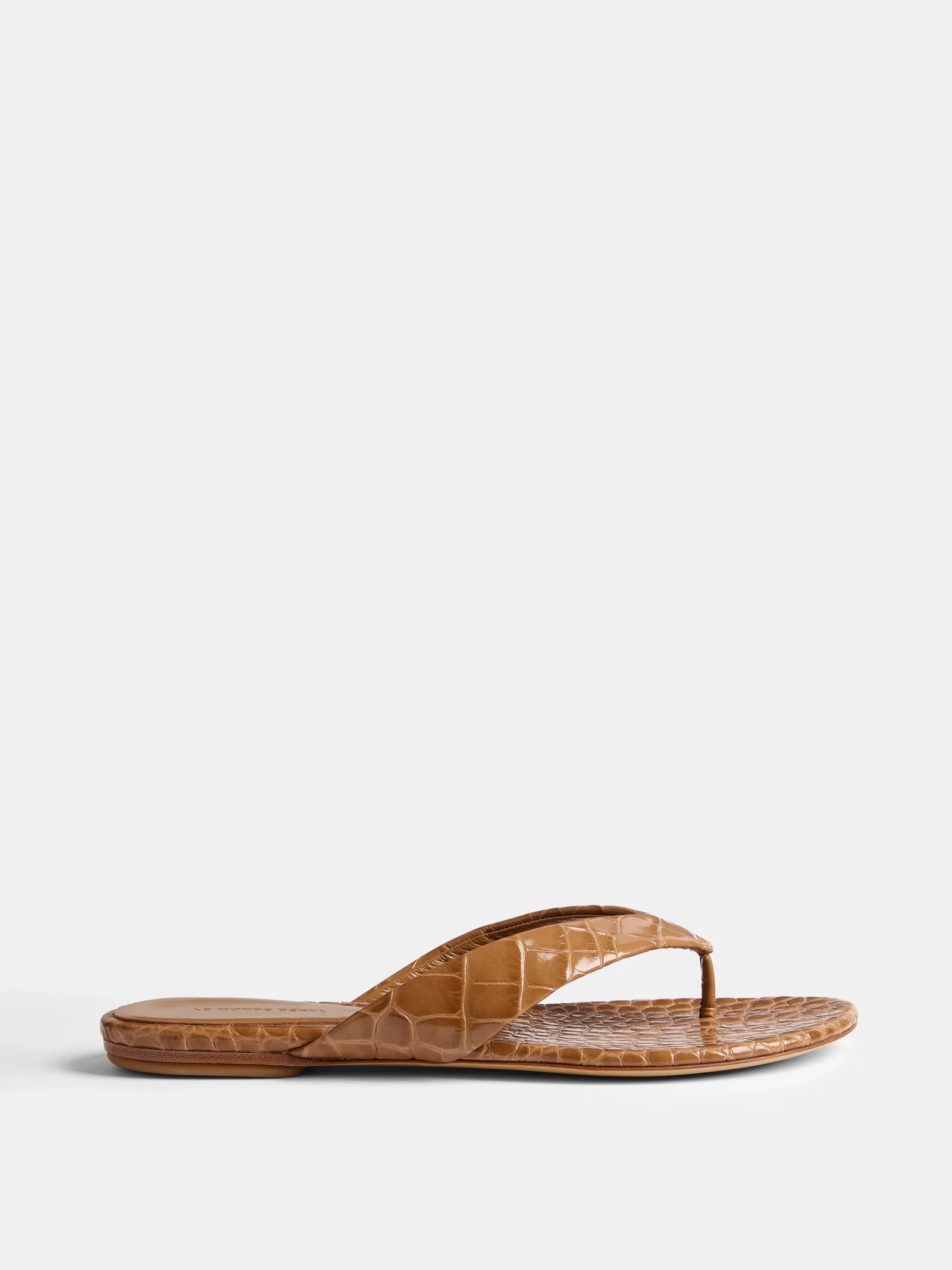 Image of Flat Thong Sandal / Brown Leather Croc Effect