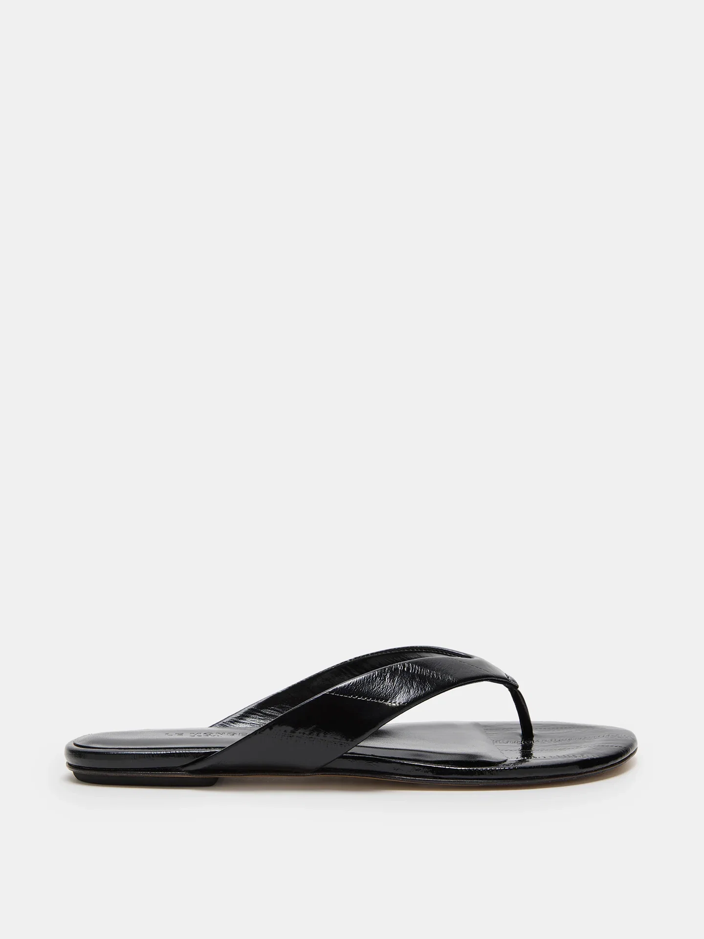 Image of Flat Thong Sandal / Black Leather Eel Effect