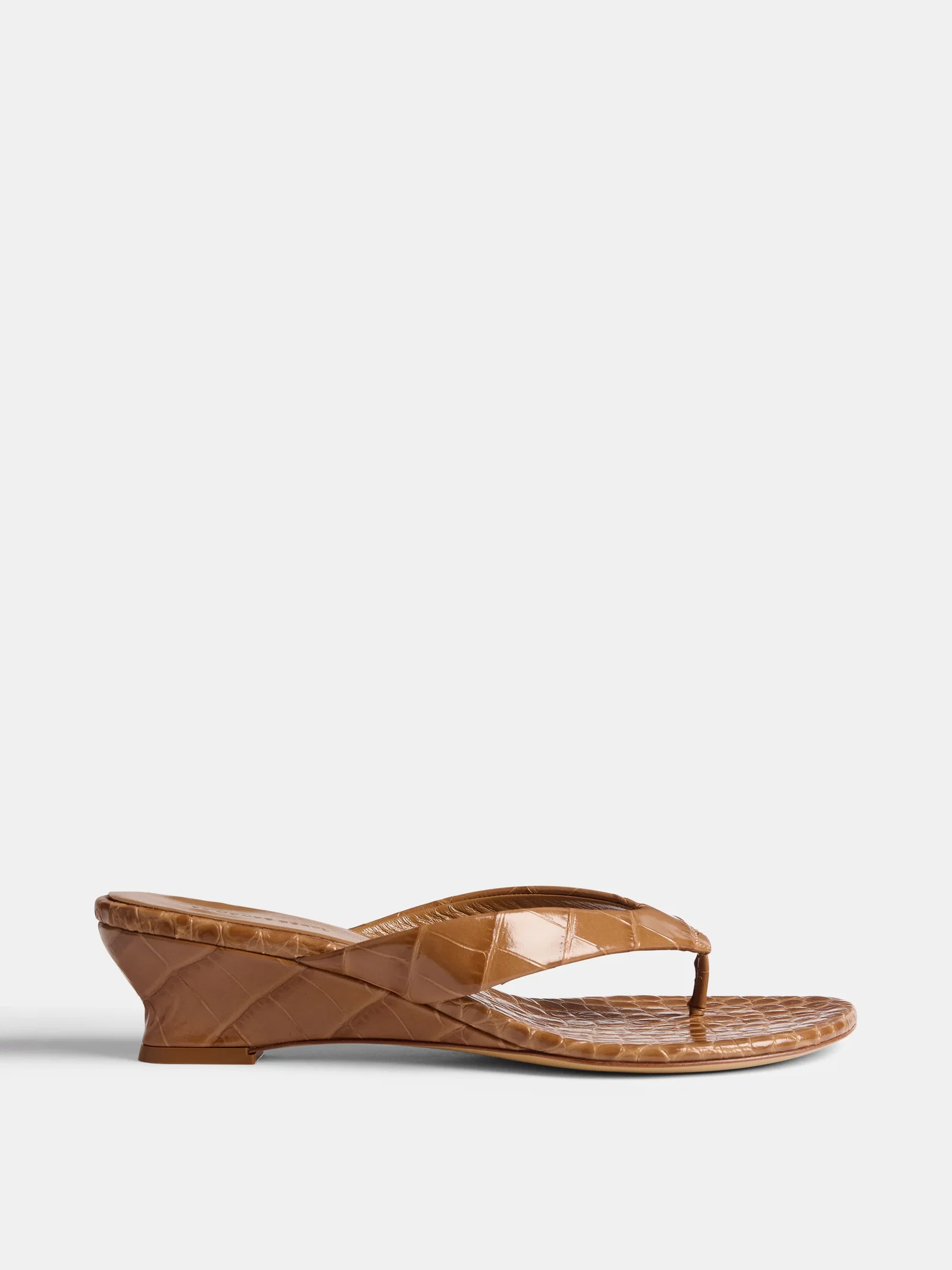 Image of Micro Wedge Thong / Brown Croc Effect Leather