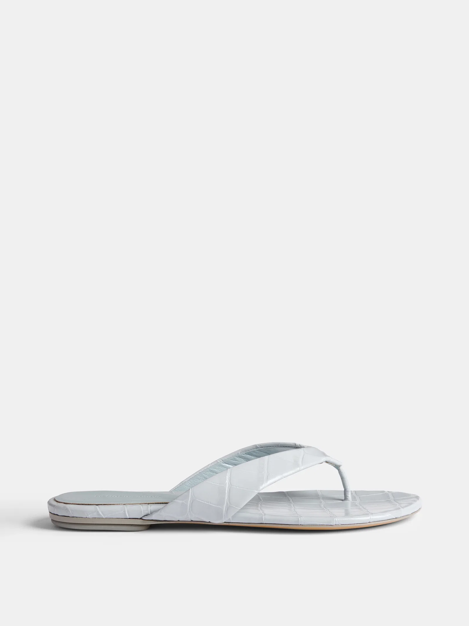 Image of Flat Thong Sandal / Blue Leather Croc Effect